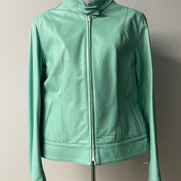 duca matiste Jackets & Blazers - Duca matiste women Italian Leather jacket light green modern fit biker